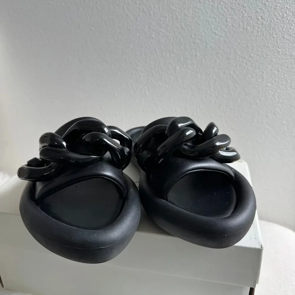 Stella McCartney Black Puffy Air Slide Chain Link Sandal Size EU 38/ US 8
